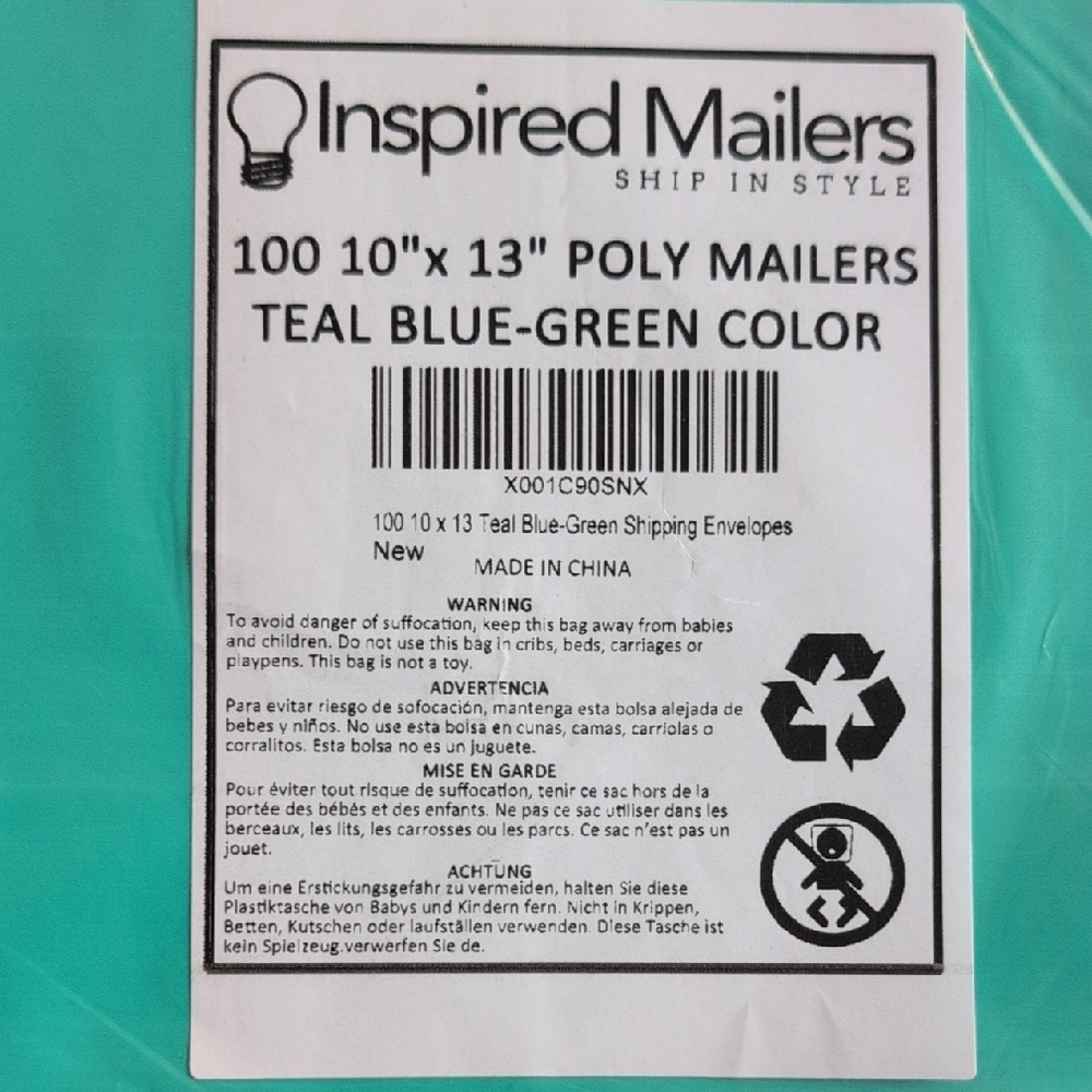 10 x 13 inch Teal Poly Mailers- 100 - Picture 2 of 3